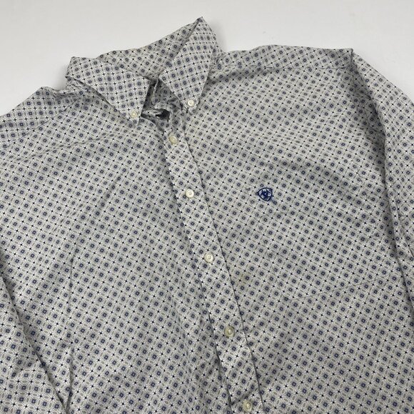 Ariat Western Shirt Men’s 2XL Long Sleeve Geometric Print Button Down Blue Gray - Picture 1 of 11